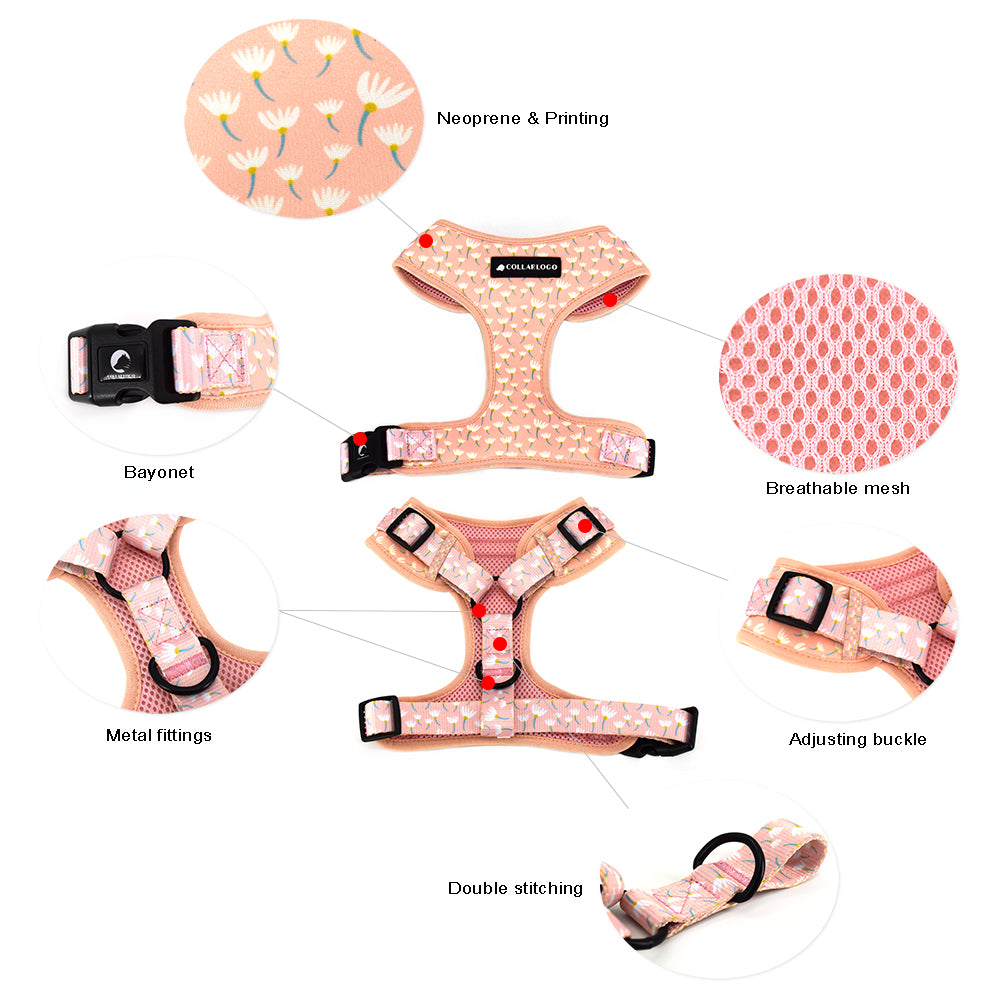 Adjustable Neck Harness - Flowers