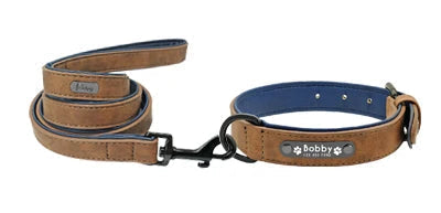 Personalised Collar & Leash Set - Coffee