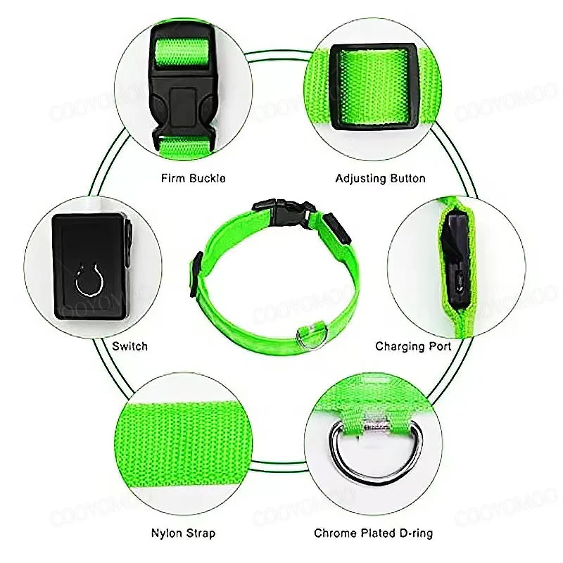 Re-chargeable LED Dog Collar - Green
