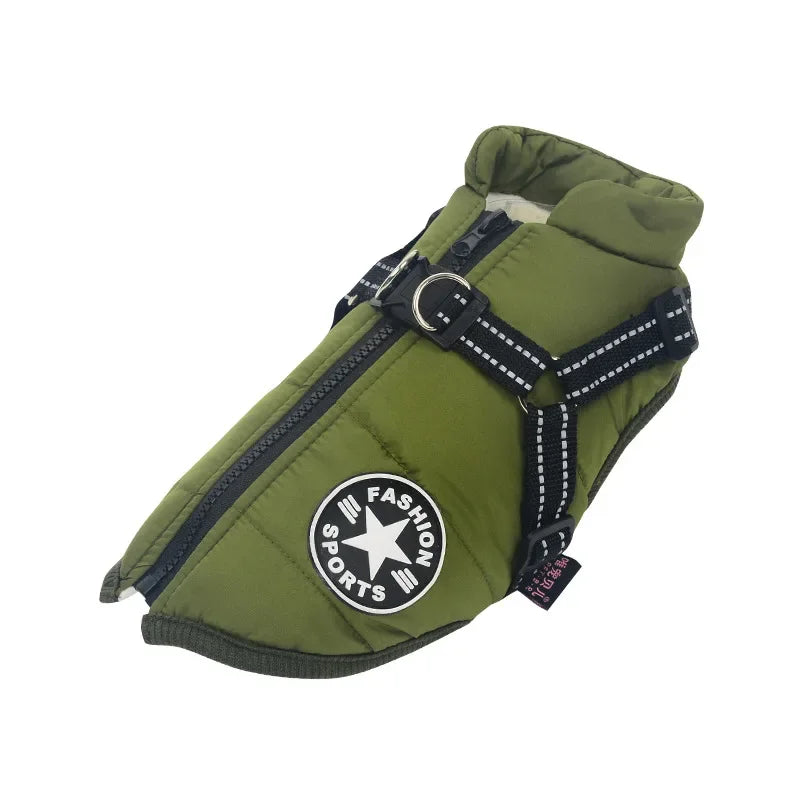 Dog Coat with Harness - Green