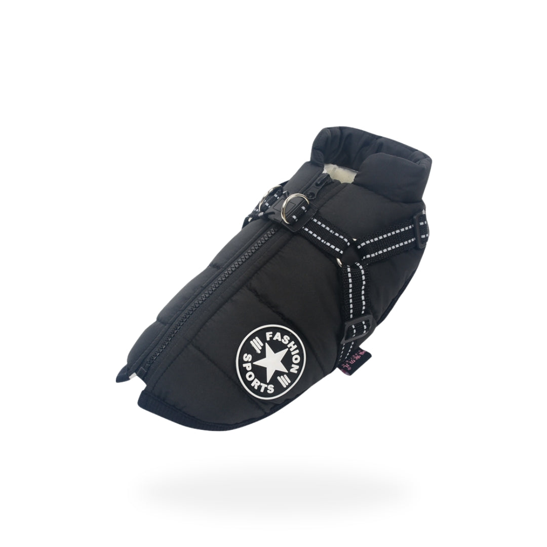 Dog Coat With Built In Harness - Black
