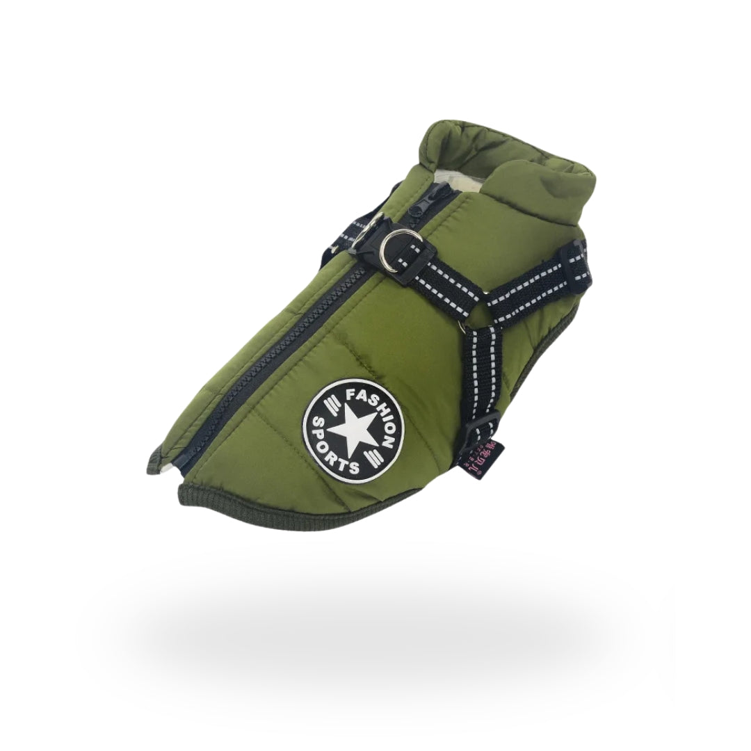 Dog Coat with Harness - Green