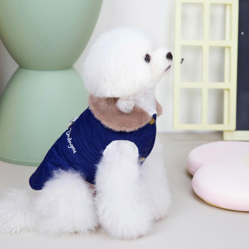 Luxury Fur Collar Coat - Blue