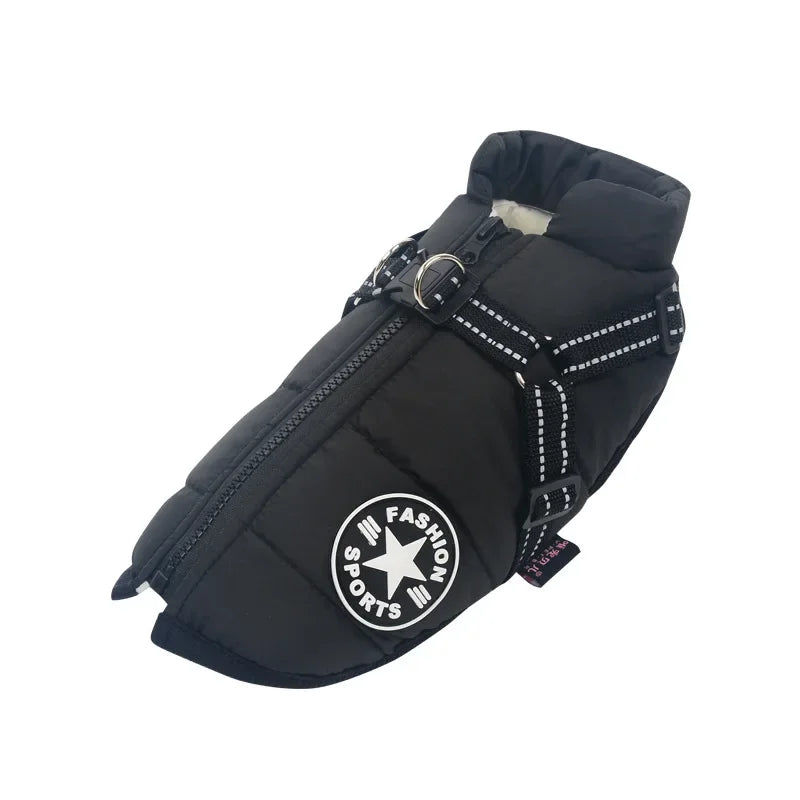 Dog Coat with Harness - Black